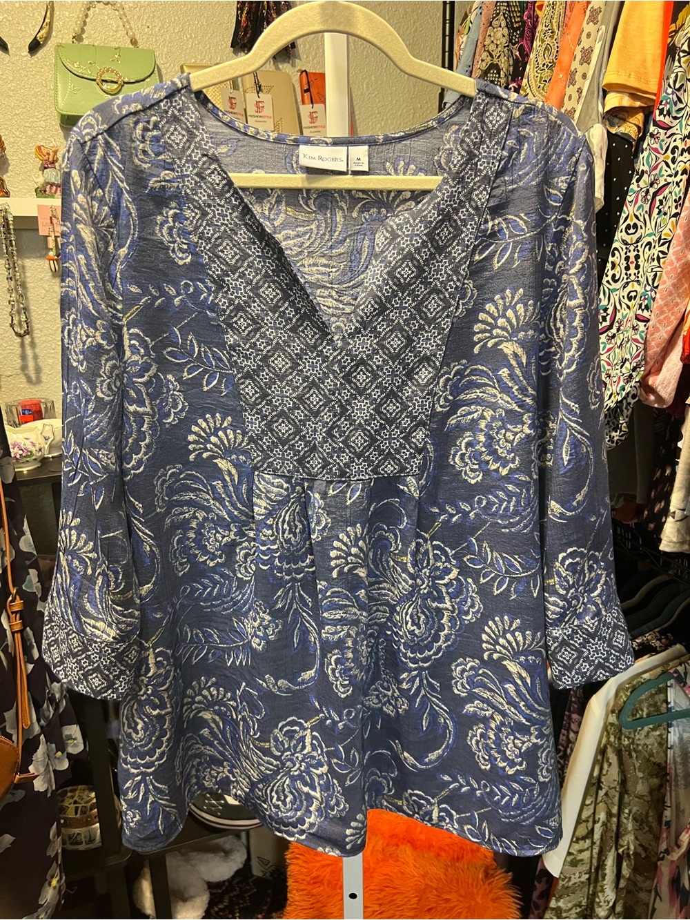 Kim Rogers Blue Floral V-Neck Tunic